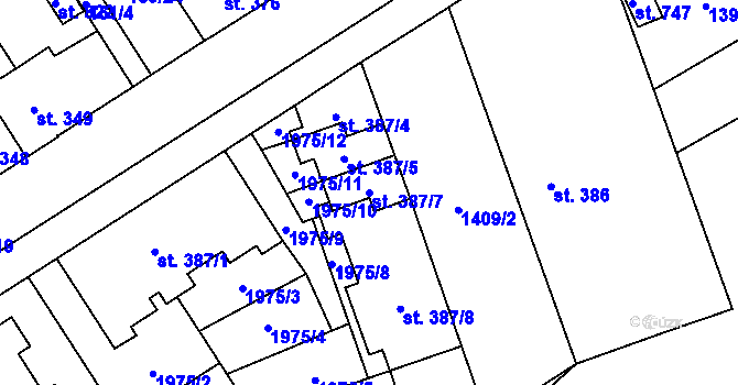 Parcela st. 387/7 v KÚ Chválkovice, Katastrální mapa