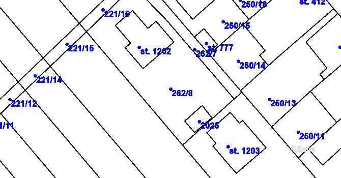 Parcela st. 262/8 v KÚ Chválkovice, Katastrální mapa