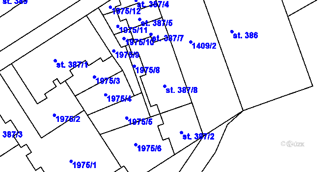 Parcela st. 387/8 v KÚ Chválkovice, Katastrální mapa