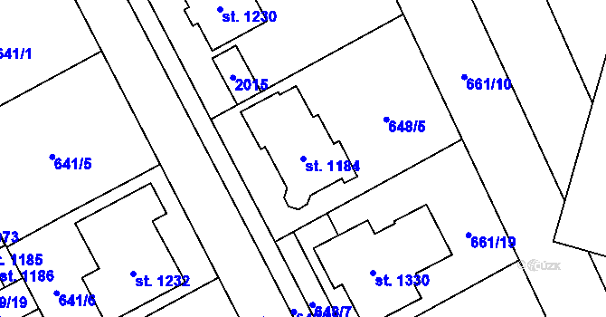 Parcela st. 1184 v KÚ Chválkovice, Katastrální mapa