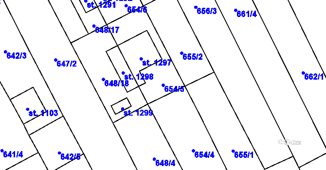 Parcela st. 654/5 v KÚ Chválkovice, Katastrální mapa
