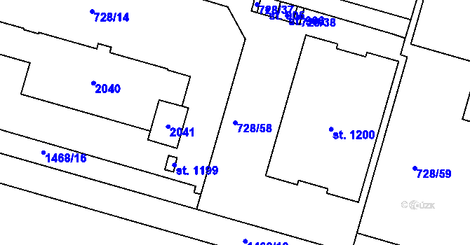 Parcela st. 728/58 v KÚ Chválkovice, Katastrální mapa