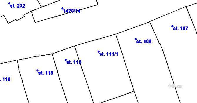 Parcela st. 111/1 v KÚ Chválkovice, Katastrální mapa