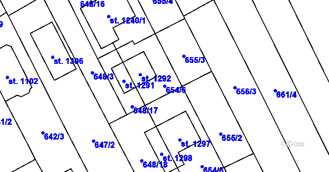 Parcela st. 654/6 v KÚ Chválkovice, Katastrální mapa