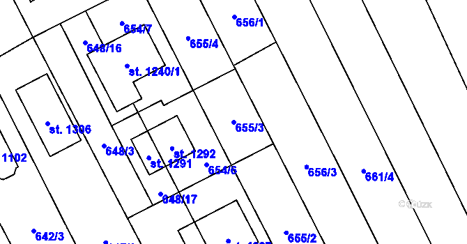 Parcela st. 655/3 v KÚ Chválkovice, Katastrální mapa