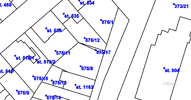 Parcela st. 575/17 v KÚ Chválkovice, Katastrální mapa