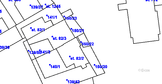 Parcela st. 150/22 v KÚ Chválkovice, Katastrální mapa