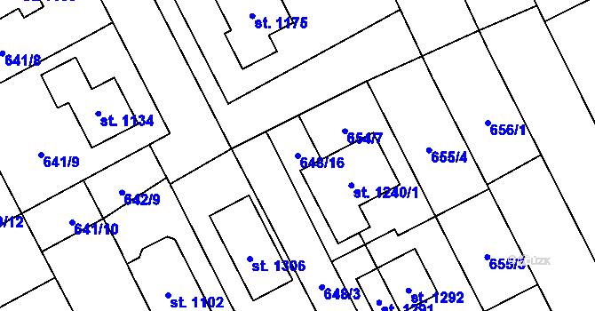 Parcela st. 648/16 v KÚ Chválkovice, Katastrální mapa