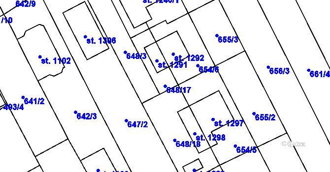 Parcela st. 648/17 v KÚ Chválkovice, Katastrální mapa
