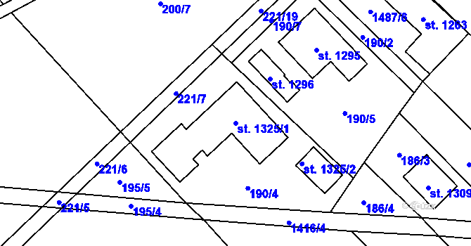 Parcela st. 1325/1 v KÚ Chválkovice, Katastrální mapa