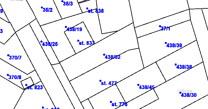 Parcela st. 438/52 v KÚ Chválkovice, Katastrální mapa