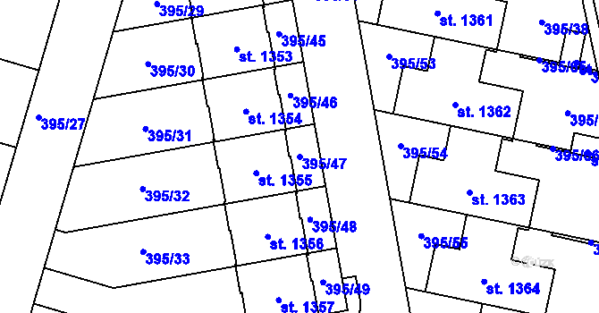 Parcela st. 395/47 v KÚ Chválkovice, Katastrální mapa