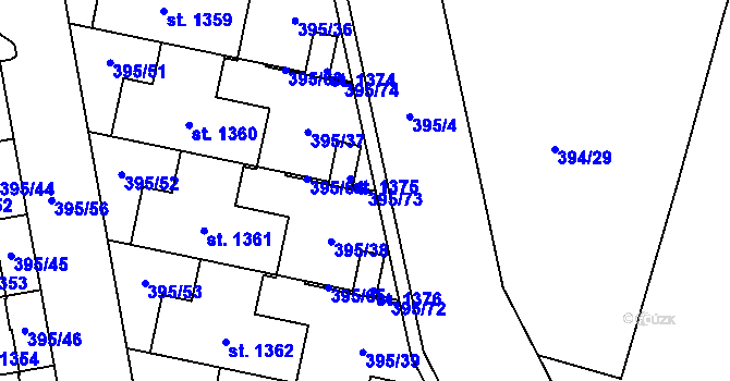 Parcela st. 395/73 v KÚ Chválkovice, Katastrální mapa