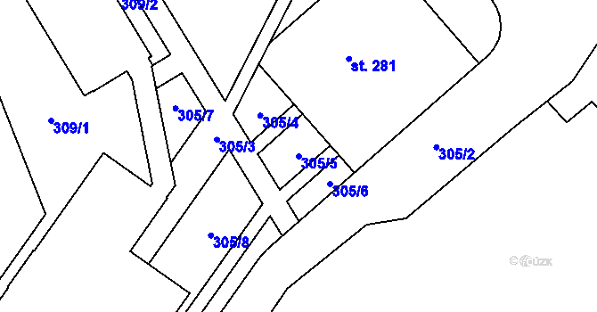 Parcela st. 305/5 v KÚ Chválkovice, Katastrální mapa