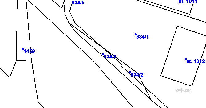 Parcela st. 834/6 v KÚ Chválkovice, Katastrální mapa