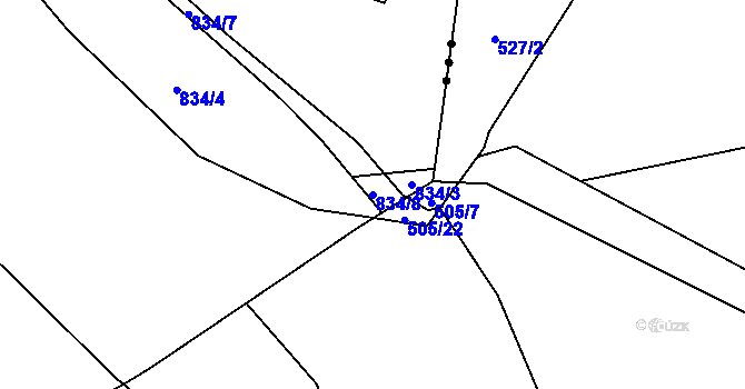 Parcela st. 834/8 v KÚ Chválkovice, Katastrální mapa