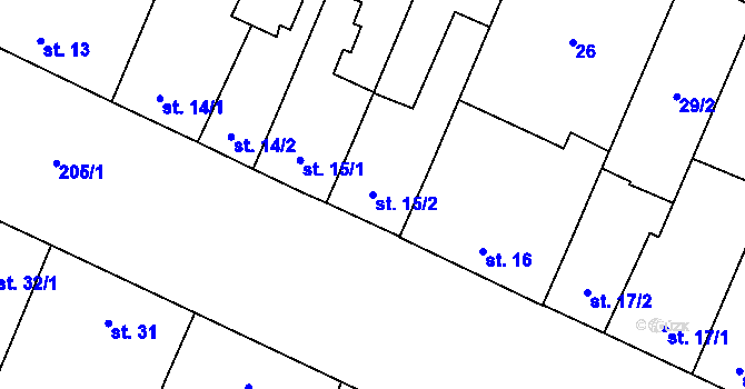 Parcela st. 15/2 v KÚ Nový Svět u Olomouce, Katastrální mapa