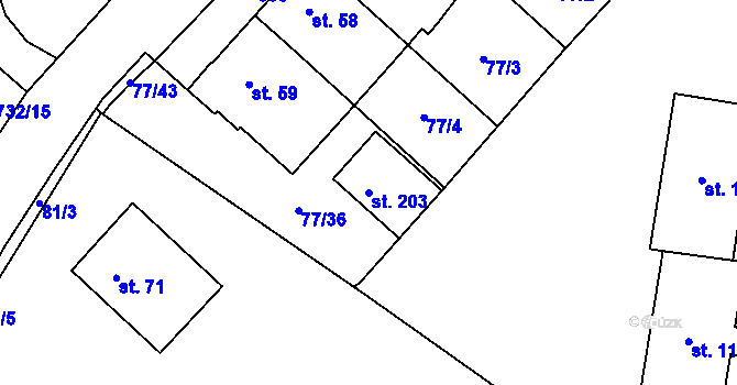 Parcela st. 203 v KÚ Nový Svět u Olomouce, Katastrální mapa