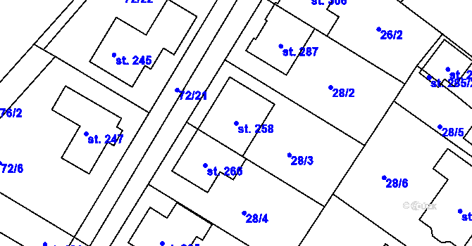 Parcela st. 258 v KÚ Pavlovičky, Katastrální mapa