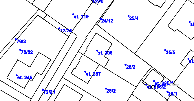 Parcela st. 306 v KÚ Pavlovičky, Katastrální mapa