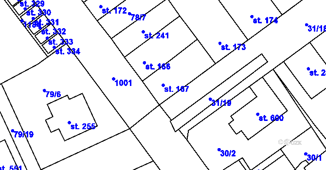 Parcela st. 167 v KÚ Řepčín, Katastrální mapa