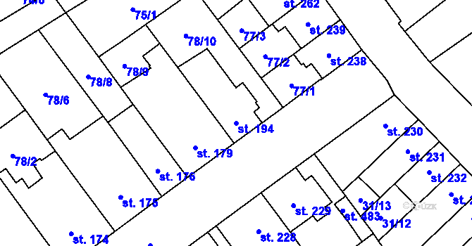 Parcela st. 194 v KÚ Řepčín, Katastrální mapa