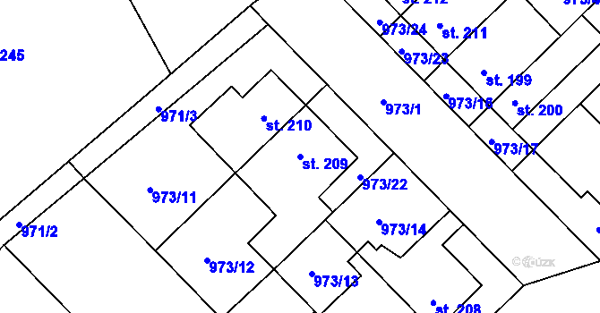 Parcela st. 209 v KÚ Řepčín, Katastrální mapa