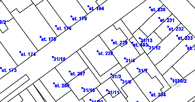 Parcela st. 228 v KÚ Řepčín, Katastrální mapa
