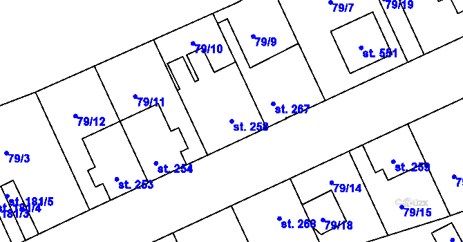 Parcela st. 258 v KÚ Řepčín, Katastrální mapa