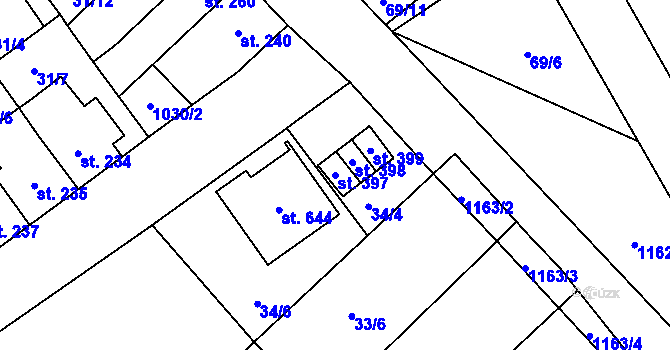 Parcela st. 397 v KÚ Řepčín, Katastrální mapa