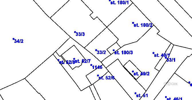 Parcela st. 33/2 v KÚ Řepčín, Katastrální mapa