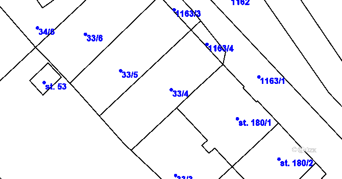 Parcela st. 33/4 v KÚ Řepčín, Katastrální mapa