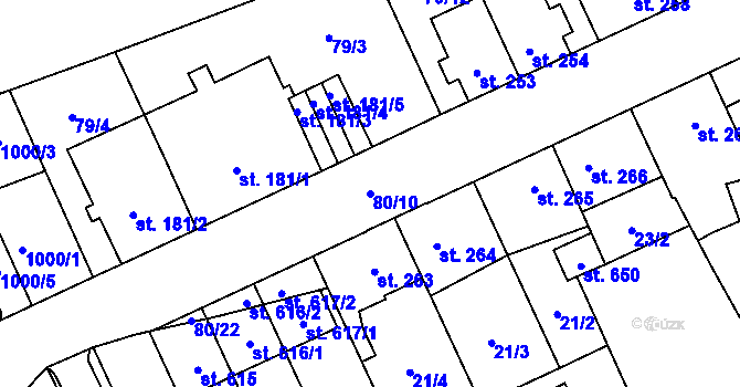 Parcela st. 80/10 v KÚ Řepčín, Katastrální mapa