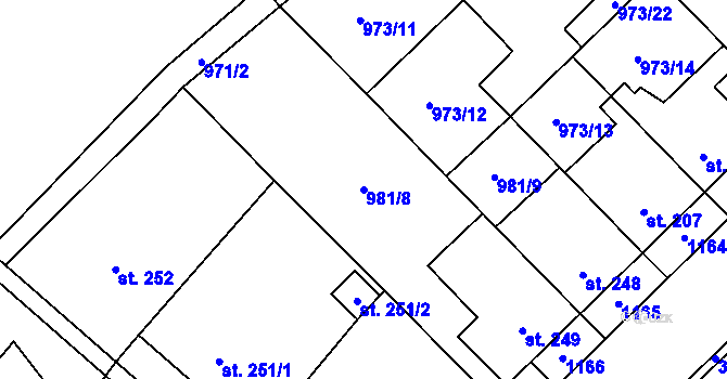 Parcela st. 981/8 v KÚ Řepčín, Katastrální mapa