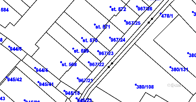 Parcela st. 967/23 v KÚ Řepčín, Katastrální mapa