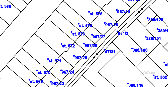 Parcela st. 967/26 v KÚ Řepčín, Katastrální mapa