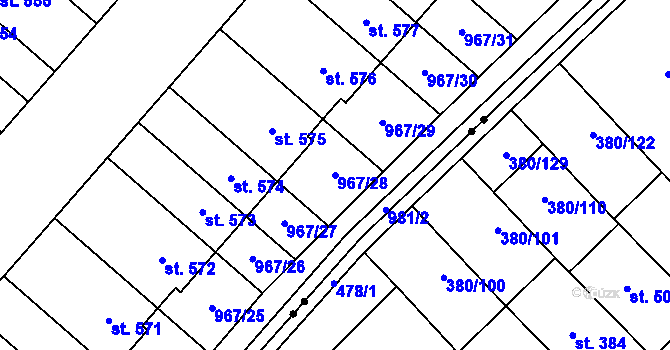 Parcela st. 967/28 v KÚ Řepčín, Katastrální mapa