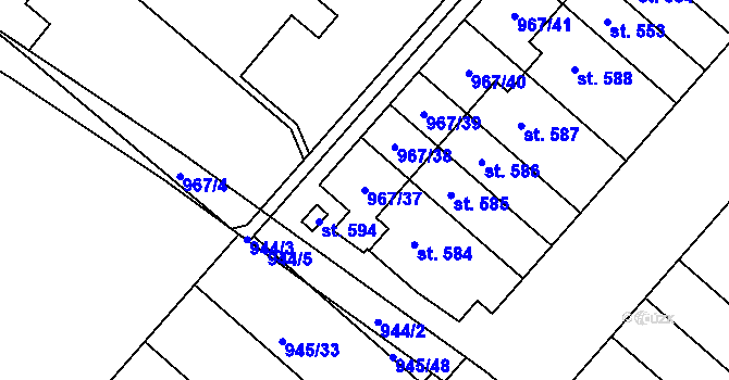 Parcela st. 967/37 v KÚ Řepčín, Katastrální mapa