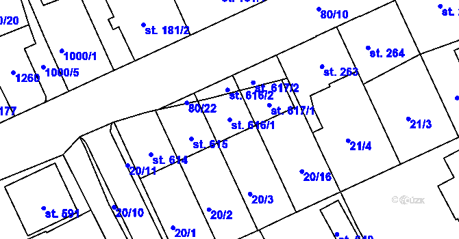 Parcela st. 616/1 v KÚ Řepčín, Katastrální mapa