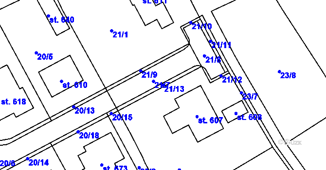 Parcela st. 21/13 v KÚ Řepčín, Katastrální mapa