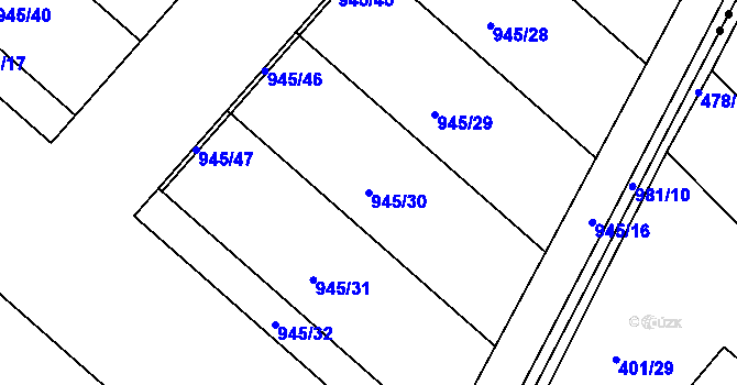 Parcela st. 945/30 v KÚ Řepčín, Katastrální mapa