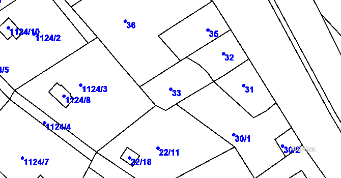 Parcela st. 33 v KÚ Olomučany, Katastrální mapa