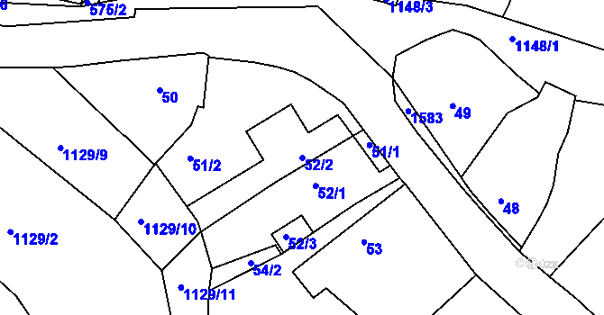 Parcela st. 52/2 v KÚ Olomučany, Katastrální mapa