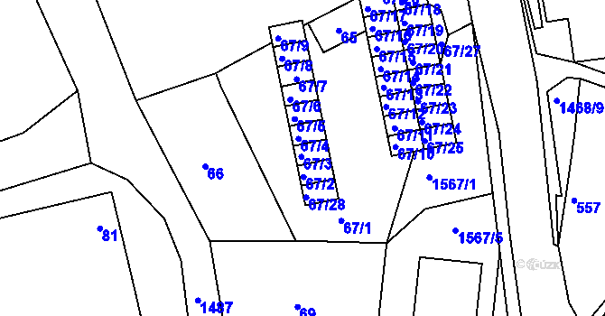 Parcela st. 67/3 v KÚ Olomučany, Katastrální mapa
