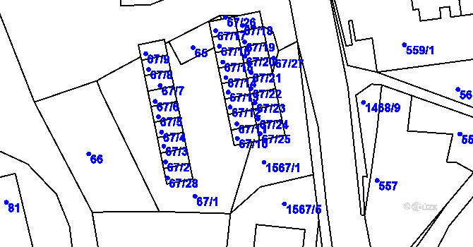 Parcela st. 67/11 v KÚ Olomučany, Katastrální mapa