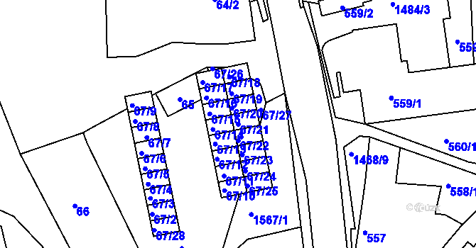 Parcela st. 67/21 v KÚ Olomučany, Katastrální mapa