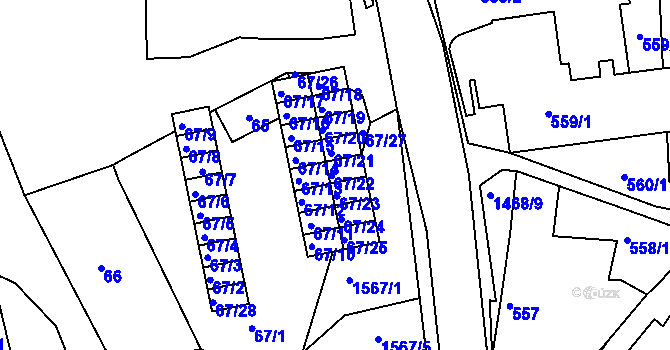 Parcela st. 67/22 v KÚ Olomučany, Katastrální mapa