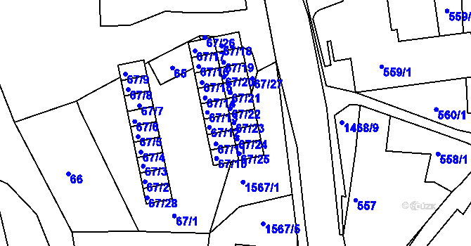 Parcela st. 67/23 v KÚ Olomučany, Katastrální mapa