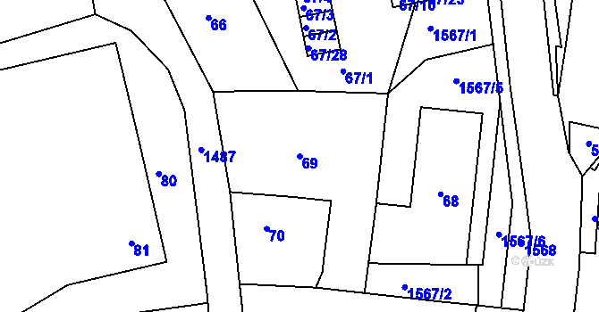 Parcela st. 69 v KÚ Olomučany, Katastrální mapa