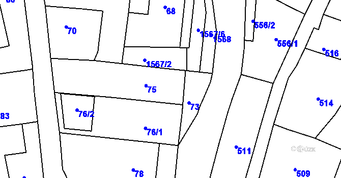 Parcela st. 74 v KÚ Olomučany, Katastrální mapa